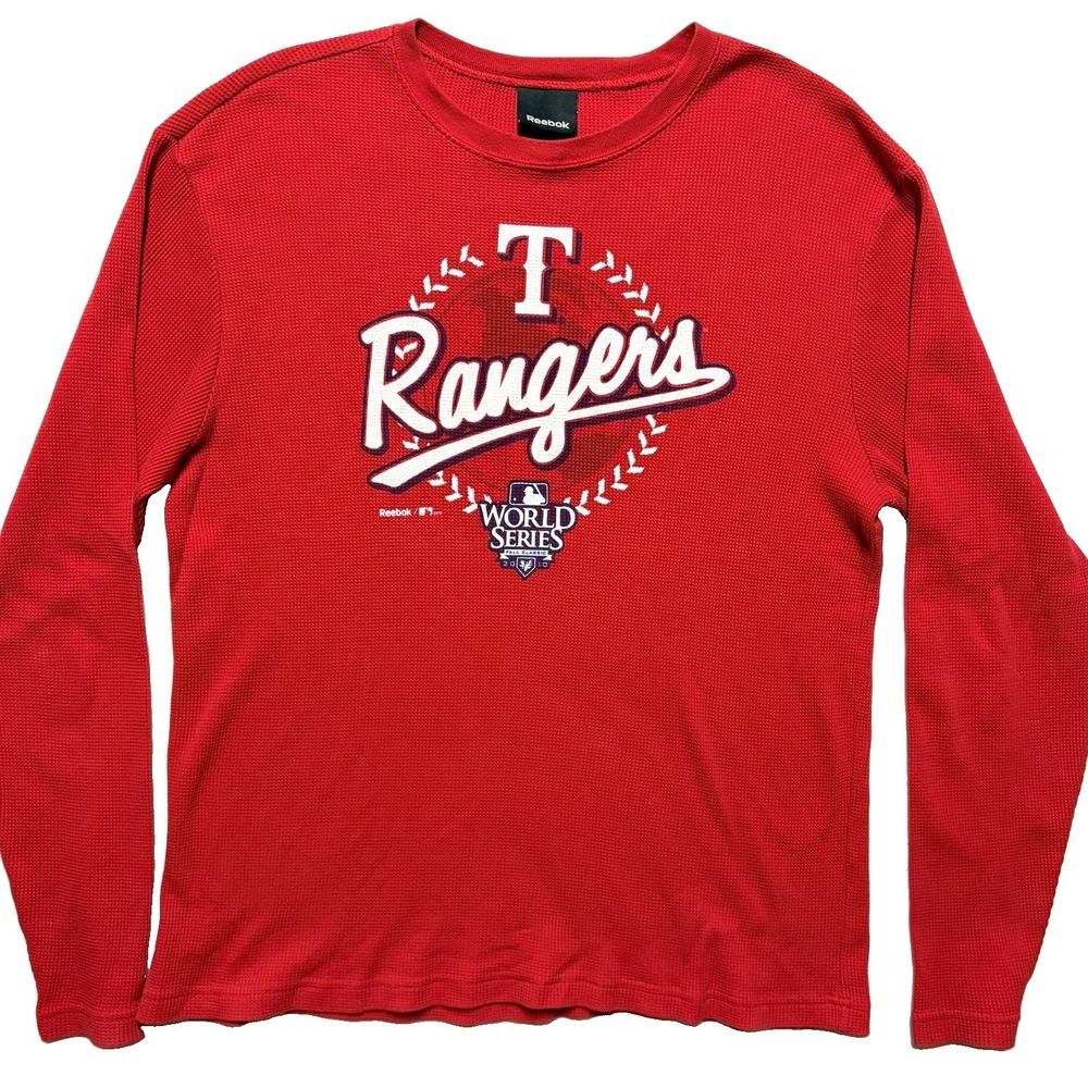 Reebok Texas Rangers 2010 World Series Thermal Shirt Mens L Waffle Long Sleeve